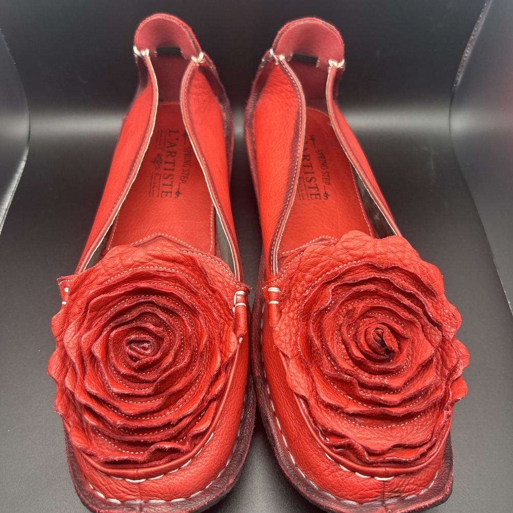 L Artiste Spring Step Dezi Flats 3D Leather Rose Red  Shoes Women Size 41 US 10